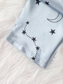 3pcs/Set Tween Girl Comfortable Soft Star Printed Satin Glossy Collar Long Sleeve Top, Long Pants, And Strap Pajamas
