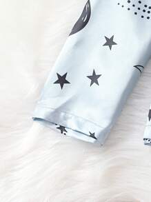 3pcs/Set Tween Girl Comfortable Soft Star Printed Satin Glossy Collar Long Sleeve Top, Long Pants, And Strap Pajamas