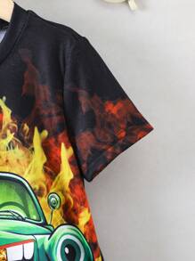 SHEIN Young Boy Fire & Car Print Tee & Shorts