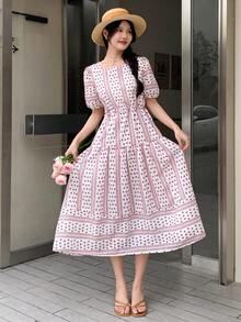 DAZY Floral Print Puff Sleeve Ruffle Hem Dress - Multicolor - View 5