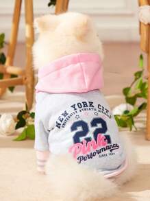 XYZ Studio Artist Retro Street 1pc Pink Pet Baseball Hoodie Color Block And Cute Letter Printed Kawaii Cat Dog Sweatshirt, For Holiday, Valentine's Day