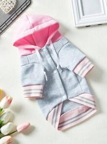 XYZ Studio Artist Retro Street 1pc Pink Pet Baseball Hoodie Color Block And Cute Letter Printed Kawaii Cat Dog Sweatshirt, For Holiday, Valentine's Day