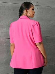 SHEIN SXY Talla grande Blazer de cuello con solapa de manga farol - Rosa Fucsia - Ver 2