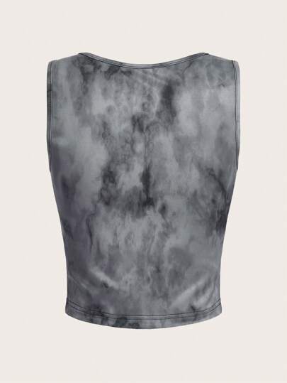 Goth Top tank con letra cruzado con estampado de tie dye