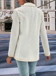 SHEIN LUNE 雙排釦雙口袋拼接邊西裝外套 - 米色 - 查看 2