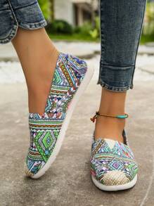 Zapatos de pescador deslizables con bloque de color y diseño geométrico de moda para mujer - Multicolor - Ver 1