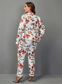 SHEIN Clasi Plus Floral Print Shawl Neck Blazer & Pants Without Cami Top - Multicolor - View 2