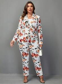 SHEIN Clasi Plus Floral Print Shawl Neck Blazer & Pants Without Cami Top - Multicolor - View 5