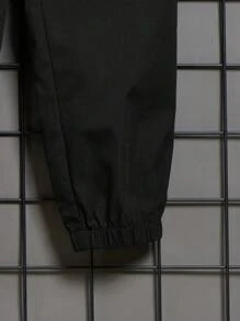 SHEIN Leap Crew Tween Boy Japanese Letter & Figure Graphic Hoodie & Drawstring Waist Joggers - Light Grey - View 4