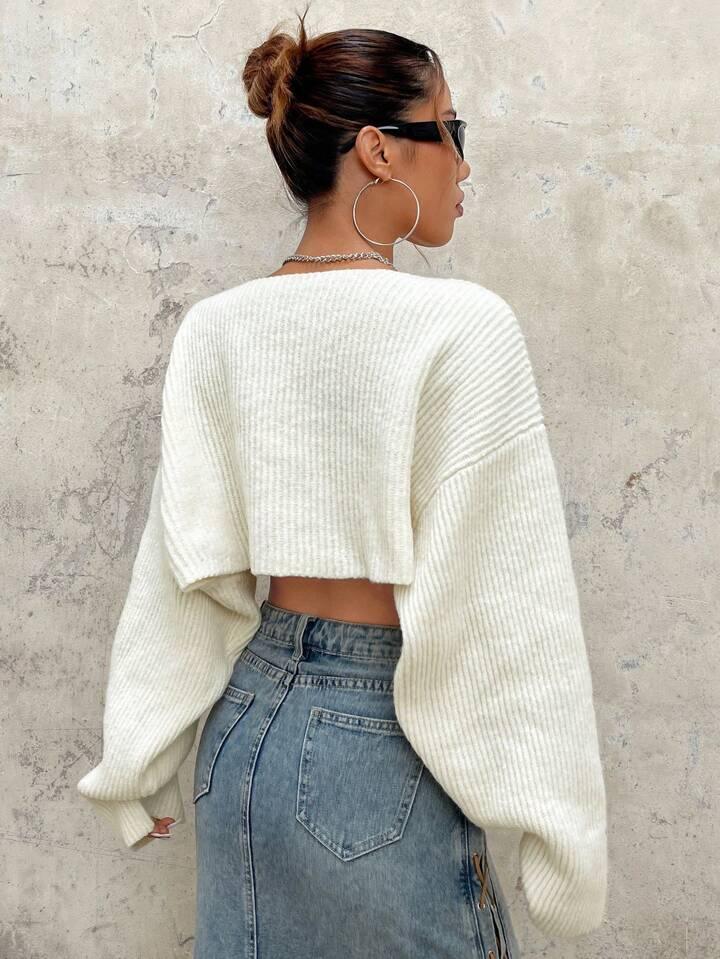 SHEIN ICON Y2K Grunge Drop Shoulder Open Front Crop Cardigan