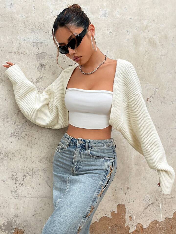 SHEIN ICON Y2K Grunge Drop Shoulder Open Front Crop Cardigan