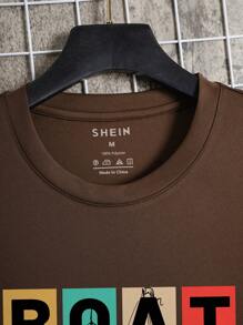 Men Boat & Slogan Graphic Tee - Coffee Brown - View 5