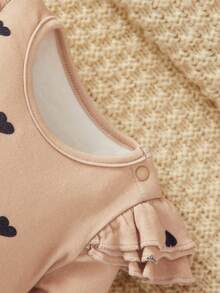 SHEIN Baby Heart Print Ruffle Trim Bodysuit - Apricot - View 3