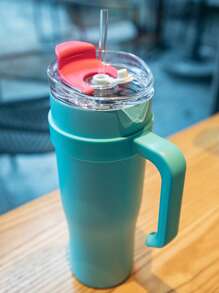 SHEIN Stainless Steel Big Capacity Carrying Handle Insulated Tumbler With Straw - Blue - View 1