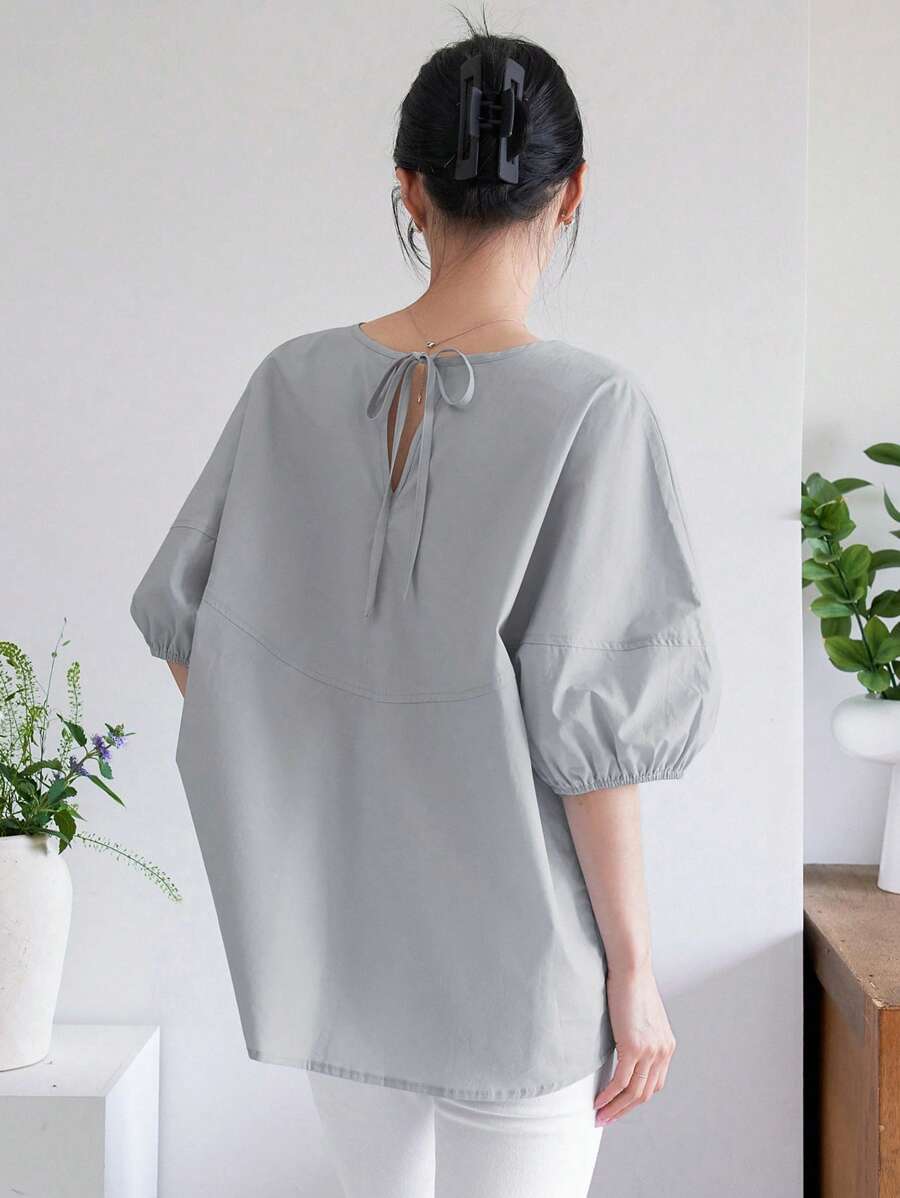 DAZY 素色泡泡袖襯衫 - 淺灰色 - 查看 1
