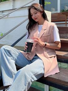 DAZY Chất rắn Nút đơn Áo gi lê - Hồng - Xem 1