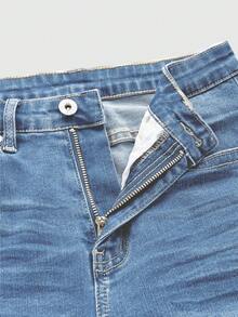 破洞卷邊破洞緊身七分牛仔褲 - 淺色水洗藍 - 查看 7