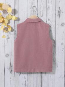 SHEIN 女大童無袖休閒素色襯衫夾克適用於秋冬 - 藕粉色 - 查看 2