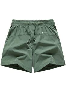 Men Letter Graphic Drawstring Waist Shorts - Army Green - View 2