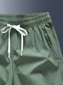 Men Letter Graphic Drawstring Waist Shorts - Army Green - View 3