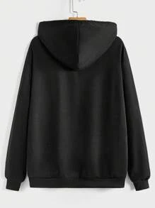ROMWE MEN Goth Men Cross Graphic Zip Up Drawstring Hoodie Without Tee - Black - View 2