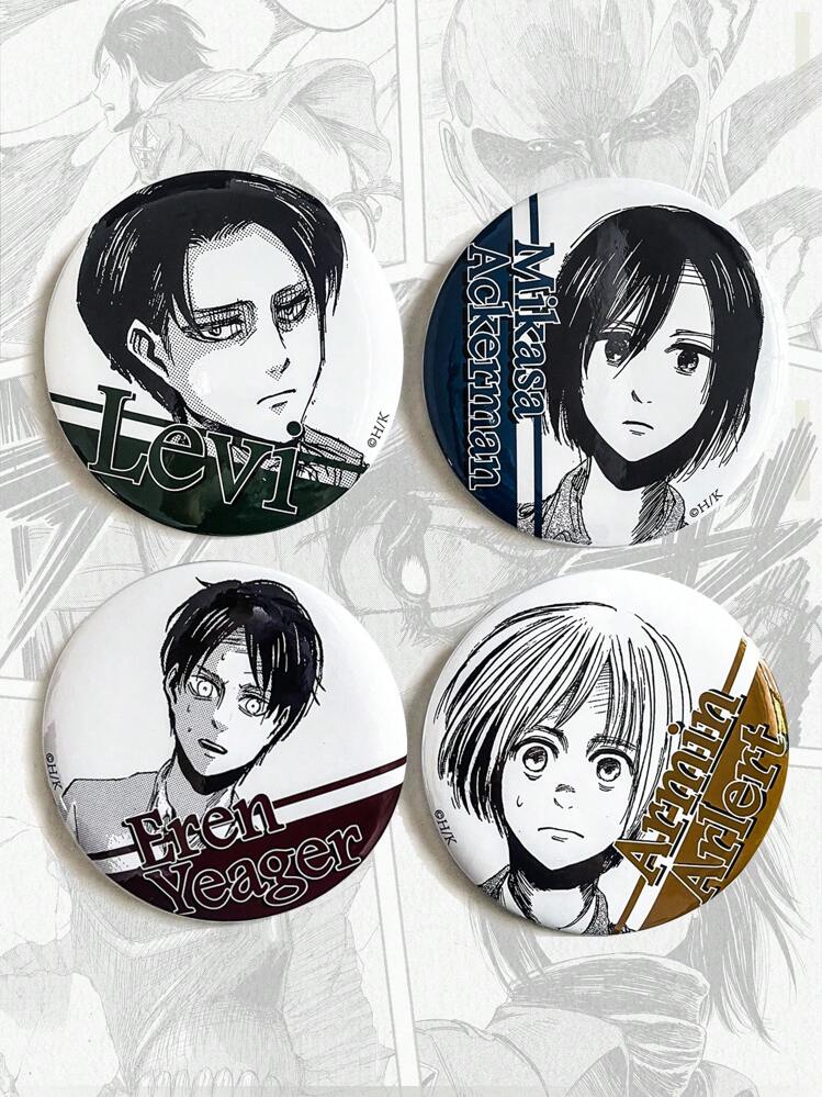 進撃の巨人 缶バッジ SHEIN エレン ROMWE X Attack on Titan 4個 アルファベット 人物グラフィック