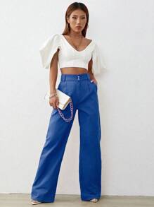 Solid Wide Leg Jeans - Medium Wash - View 3