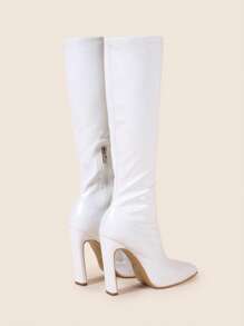 SHEIN ICON Fall/Winter 2025 Pointed Toe Side Pull Beam Mid-Calf Boots Elastic Booties Fashion Outdoor, Women's Fashionable White Boots - White - View 5