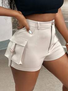 Slaydiva 側翻蓋口袋工裝短褲 - 米色 - 查看 4