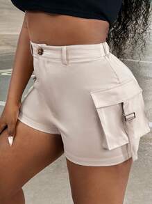 Slaydiva 側翻蓋口袋工裝短褲 - 米色 - 查看 7