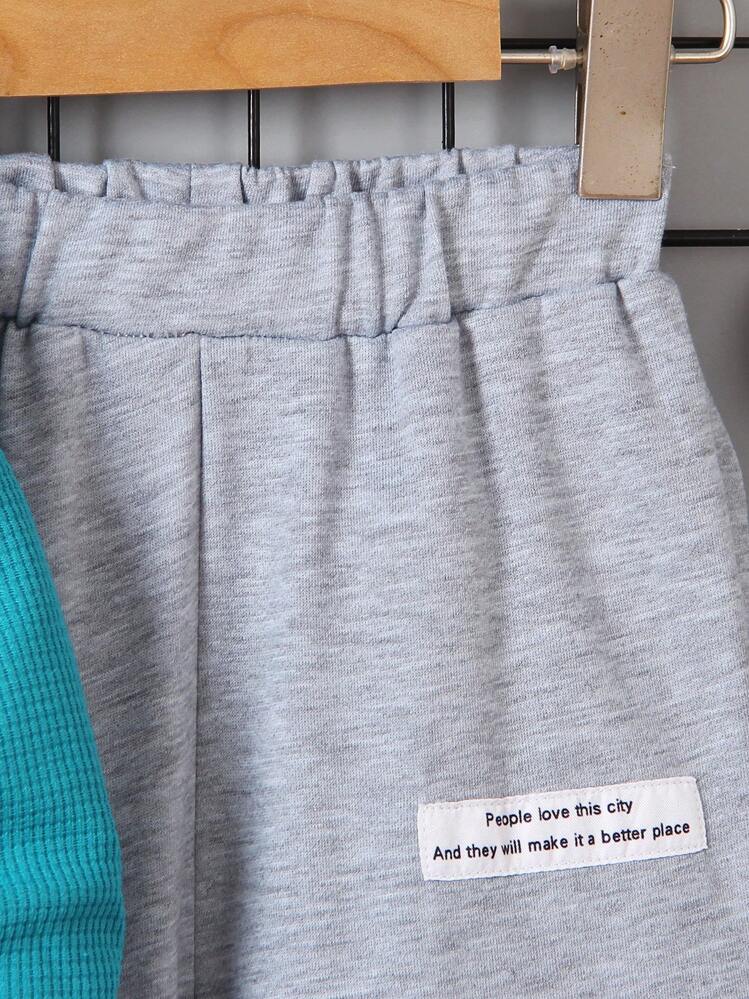 SHEIN 2 יח'\סט ילד צעיר קז'ואל צבע אחיד מרקם וופל בדוגמת סוודר עם תיק ו התאמה רגילה שרוול ארוך סטים ל כל יום לבוש ב סתָיו ו חורף
   - טורקיז כחול - ראה 8