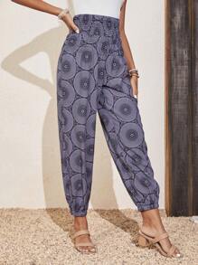 SHEIN LUNE Allover Print High Waist Trousers - Grey - View 3