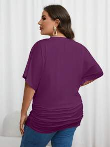 SHEIN Essnce Plus Batwing Sleeve Ruched Tee - Purple - View 2