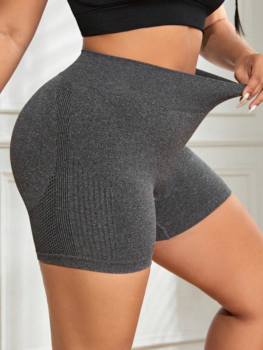 Easithlete Hơn Thắt lưng băng rộng Đồ đan Ribbed Quần short thể thao - Xám - Xem 1