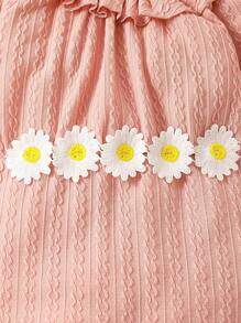 Baby Girl Floral Appliques Ruffle Trim Flare Sleeve Jumpsuit & Headband - Pink - View 6