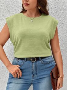 SHEIN Essnce Plus Solid Batwing Sleeve Tee - Lime Green - View 4