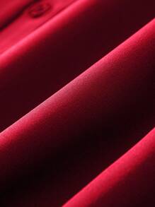 SHEIN LUNE 大碼捲邊袖弧形下擺襯衫 - 紅色 - 查看 5