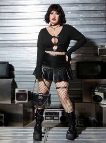 ROMWE PUNK Plus Size Belted Ribbed Knit T-shirt