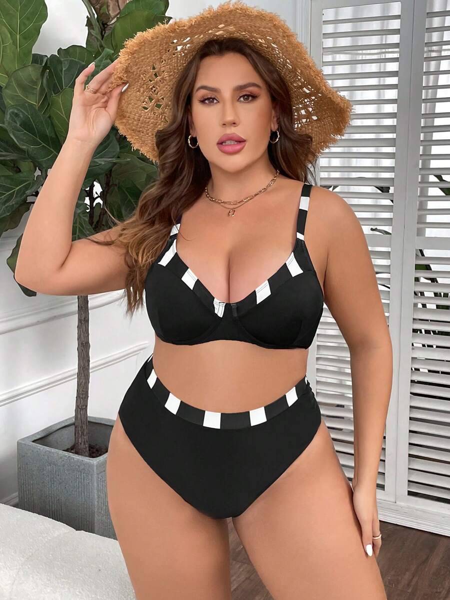 SHEIN Swim Curve Plus Colorblock Bikini Set