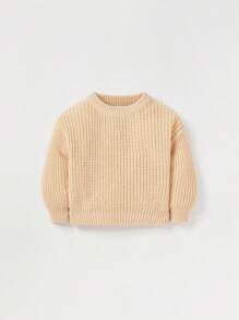 Cozy Pixies Baby Girl Drop Shoulder Ribbed Knit Jumper - Apricot - View 1