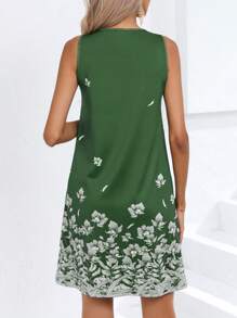 SHEIN Clasi Floral Print Keyhole Neckline Tank Dress - Green - View 2