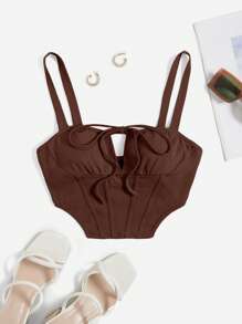 SHEIN Qutie Knot Detail Asymmetrical Hem Cami Top - Chocolate Brown - View 1