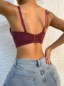 素色長款鋼圈胸罩 - 酒紅色 - 查看 2
