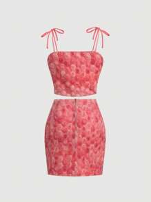 Aveloria 印花肩上打結吊帶上衣&包臀半身裙