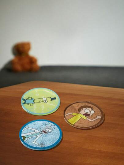 Rick and Morty | ROMWE 3pcs Coaster,Cute Cartoon Graphic Reusable Table Cup Coaster