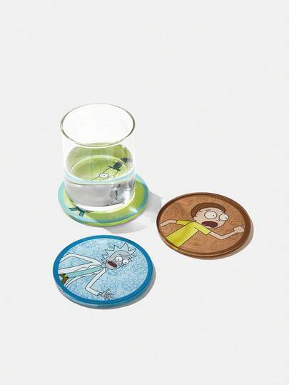 Rick and Morty | ROMWE 3pcs Coaster,Cute Cartoon Graphic Reusable Table Cup Coaster