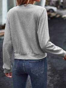 SHEIN LUNE 素色開門襟夾克 - 灰色 - 查看 2