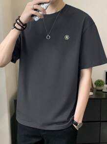 Hombres Camiseta de hombros caídos con estampado de letra - Gris Oscuro - Ver 3