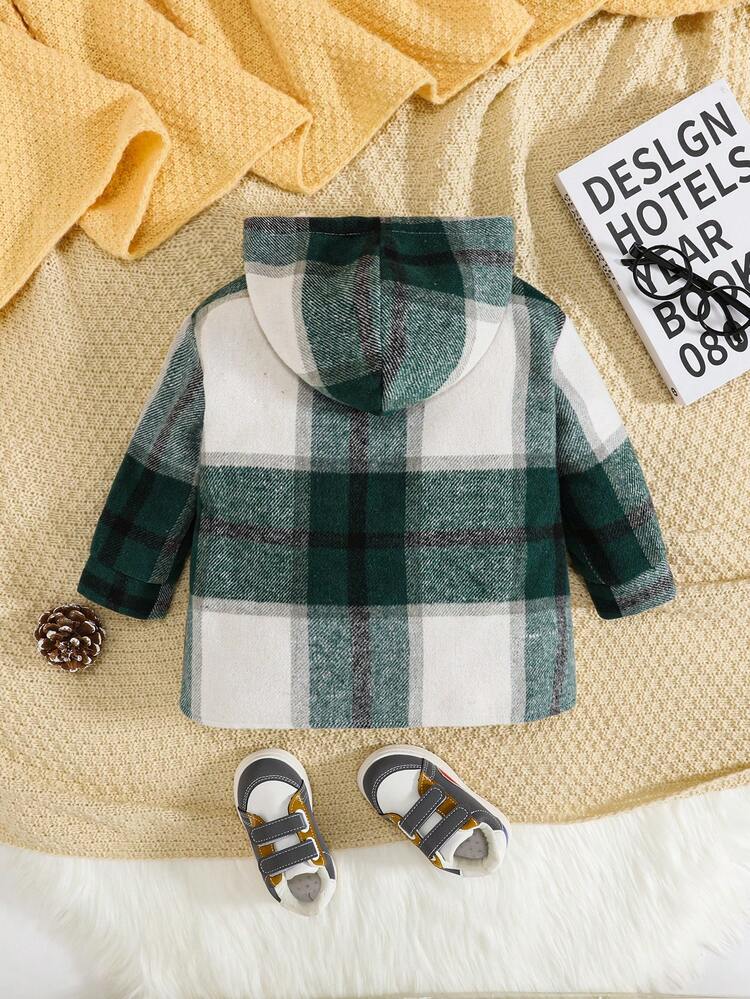 Baby Boy Plaid Print Thermal Lined Hooded Coat Without Sweater