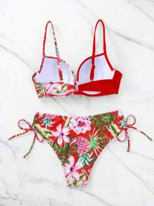 Floral Print Push Up Bikini Set,Summer Beach - Multicolor - View 5